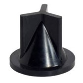 A black moulded rubber Jabsco non return valve with a flange and triple orifice