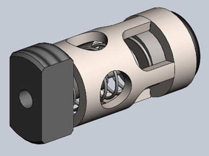 A non return valve assembly from a Micropac pump. A seat, guided poppet, a spacer tube, spring and threaded retainer.