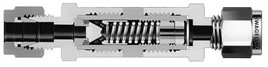 Check Valve section showing compression fittings either end a the internal parts, including a poppet and spring.