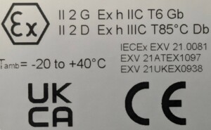 ATEX label A silver ATEX label for Micropac pump showing in black digits what it is rated to.